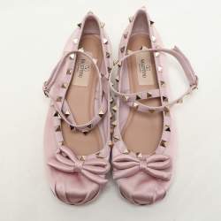Valentino Pink Satin and Rockstud Ankle Strap Ballet Flats  Size 36.5