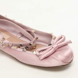 Valentino Pink Satin and Rockstud Ankle Strap Ballet Flats  Size 36.5