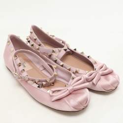 Valentino Pink Satin and Rockstud Ankle Strap Ballet Flats  Size 36.5