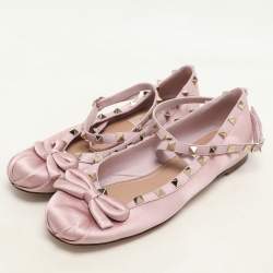 Valentino Pink Satin and Rockstud Ankle Strap Ballet Flats  Size 36.5