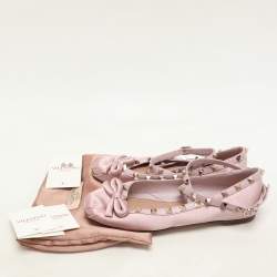 Valentino Pink Satin and Rockstud Ankle Strap Ballet Flats  Size 36.5