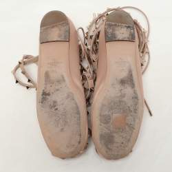 Valentino Rose Cannelle Satin and Leather Rockstud Multi Strap Ballet Flats Size 36.5