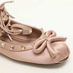 Valentino Rose Cannelle Satin and Leather Rockstud Multi Strap Ballet Flats Size 36.5