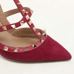 Valentino Pink Suede Rockstud Ankle Strap Pumps Size 37