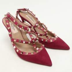 Valentino Pink Suede Rockstud Ankle Strap Pumps Size 37
