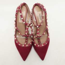 Valentino Pink Suede Rockstud Ankle Strap Pumps Size 37