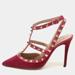 Valentino Pink Suede Rockstud Ankle Strap Pumps Size 37