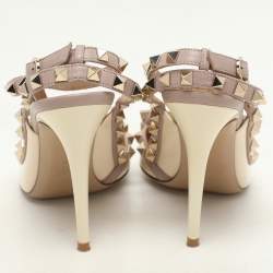 Valentino Cream/Beige Patent and Leather Rockstud Ankle Strap Pumps Size 37