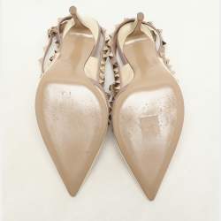 Valentino Cream/Beige Patent and Leather Rockstud Ankle Strap Pumps Size 37