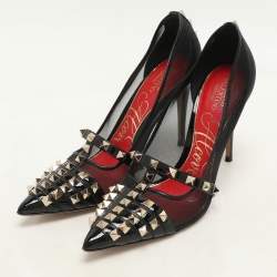 Valentino Black Patent Leather and Mesh Rockstud Alcove Pumps Size 36.5