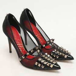 Valentino Black Patent Leather and Mesh Rockstud Alcove Pumps Size 36.5