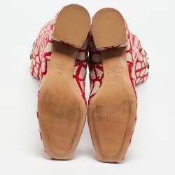 Pre Owned Valentino Beige/Red Iconographe Canvas VLogo Knee Length Boots Size 39
