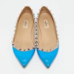 Valentino Blue Leather Rockstud Ballet Flats Size 39