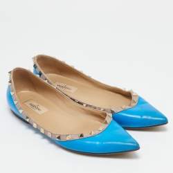 Valentino Blue Leather Rockstud Ballet Flats Size 39