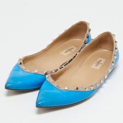 Valentino Blue Leather Rockstud Ballet Flats Size 39