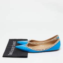 Valentino Blue Leather Rockstud Ballet Flats Size 39