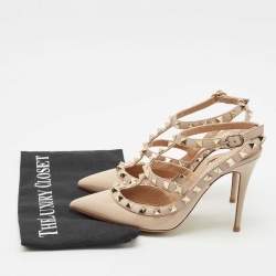 Valentino Beige Patent Leather Rockstud Ankle Strap Pumps Size 36.5