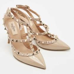 Valentino Beige Patent Leather Rockstud Ankle Strap Pumps Size 36.5