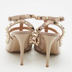 Valentino Beige Patent Leather Rockstud Ankle Strap Pumps Size 36.5