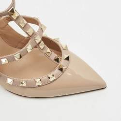 Valentino Beige Patent Leather Rockstud Ankle Strap Pumps Size 36.5