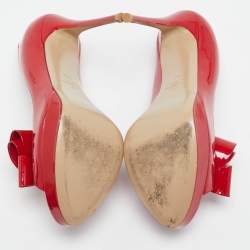 Valentino Red Patent Leather Bow Peep Toe Pumps Size 38.5