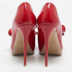 Valentino Red Patent Leather Bow Peep Toe Pumps Size 38.5