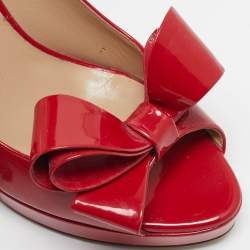 Valentino Red Patent Leather Bow Peep Toe Pumps Size 38.5