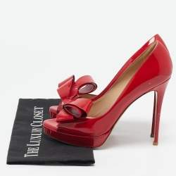 Valentino Red Patent Leather Bow Peep Toe Pumps Size 38.5