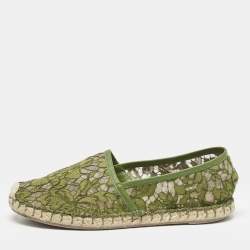 Valentino Green Floral Lace and Mesh Espadrille Flats Size 38
