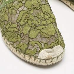 Valentino Green Floral Lace and Mesh Espadrille Flats Size 38