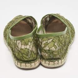 Valentino Green Floral Lace and Mesh Espadrille Flats Size 38