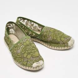 Valentino Green Floral Lace and Mesh Espadrille Flats Size 38