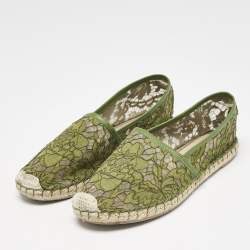 Valentino Green Floral Lace and Mesh Espadrille Flats Size 38