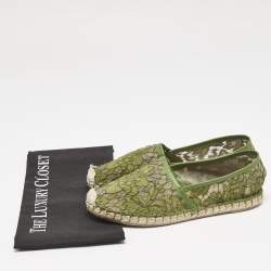 Valentino Green Floral Lace and Mesh Espadrille Flats Size 38