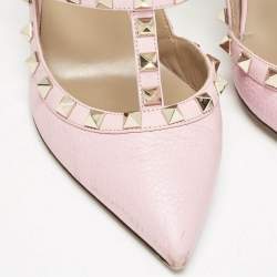 Pre Owned Valentino  Pink Leather Rockstud Caged Pumps Size 38