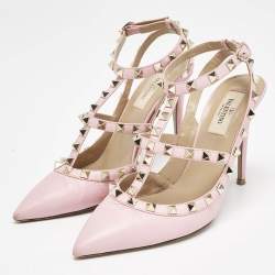 Pre Owned Valentino  Pink Leather Rockstud Caged Pumps Size 38