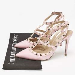 Pre Owned Valentino  Pink Leather Rockstud Caged Pumps Size 38