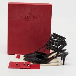 Valentino Black Leather Rockstud Caged Ankle Strap Pumps Size 37