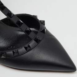 Valentino Black Leather Rockstud Caged Ankle Strap Pumps Size 37