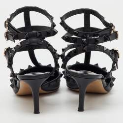 Valentino Black Leather Rockstud Caged Ankle Strap Pumps Size 37