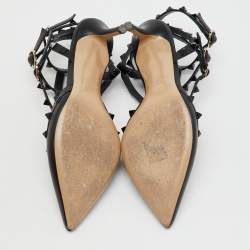 Valentino Black Leather Rockstud Caged Ankle Strap Pumps Size 37