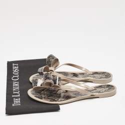 Valentino Beige/Black PVC and Mesh Print Thong Flat Sandals Size 40