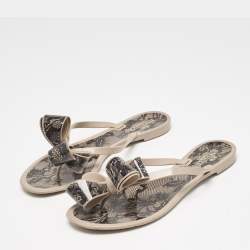 Valentino Beige/Black PVC and Mesh Print Thong Flat Sandals Size 40