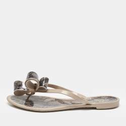 Valentino Beige/Black PVC and Mesh Print Thong Flat Sandals Size 40