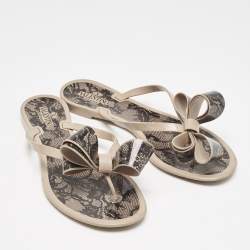 Valentino Beige/Black PVC and Mesh Print Thong Flat Sandals Size 40