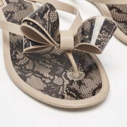 Valentino Beige/Black PVC and Mesh Print Thong Flat Sandals Size 40