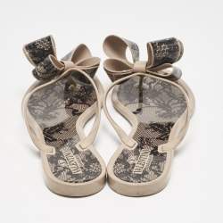 Valentino Beige/Black PVC and Mesh Print Thong Flat Sandals Size 40