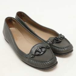 Valentino Green Leather Vlogo Loafers Size 37.5