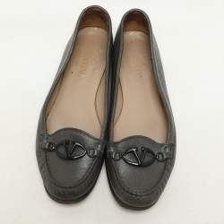 Valentino Green Leather Vlogo Loafers Size 37.5