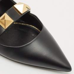 Valentino Black Leather Roman Stud Flat Mules Size 36.5